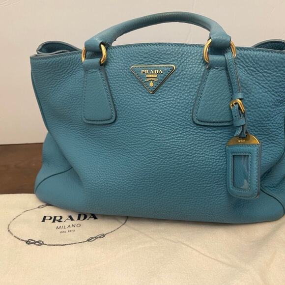 Prada Vitello Daino Blue pebbled leather satchel bag GORGEOUS - Picture 1 of 12